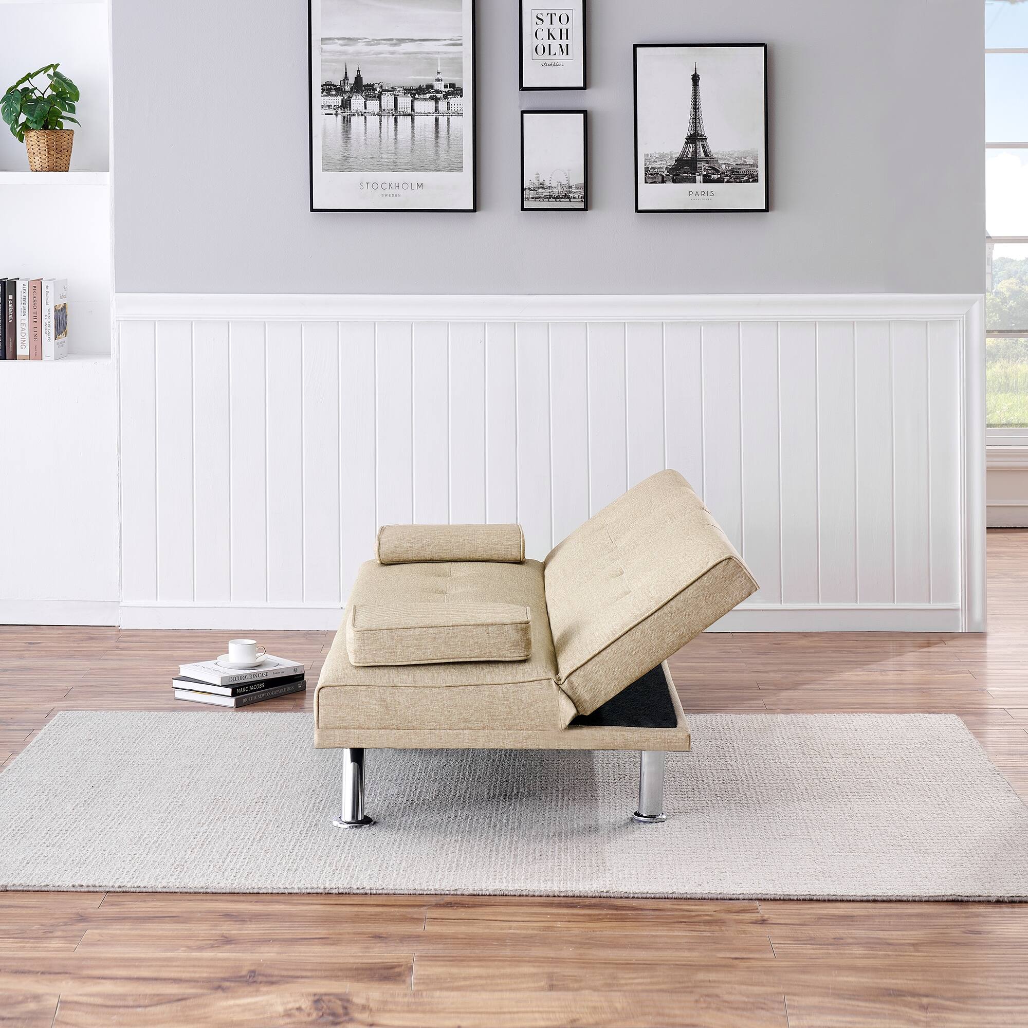 67" Multifunctional Double Folding Sofa Bed with Coffee Table and Sturdy Frame, Easy Assembly